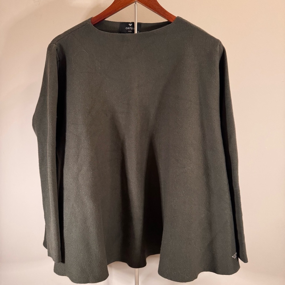 Orfeo Paris Olive Green Cape Style Heavy Draped Parisian Luxury Sweater One Size
